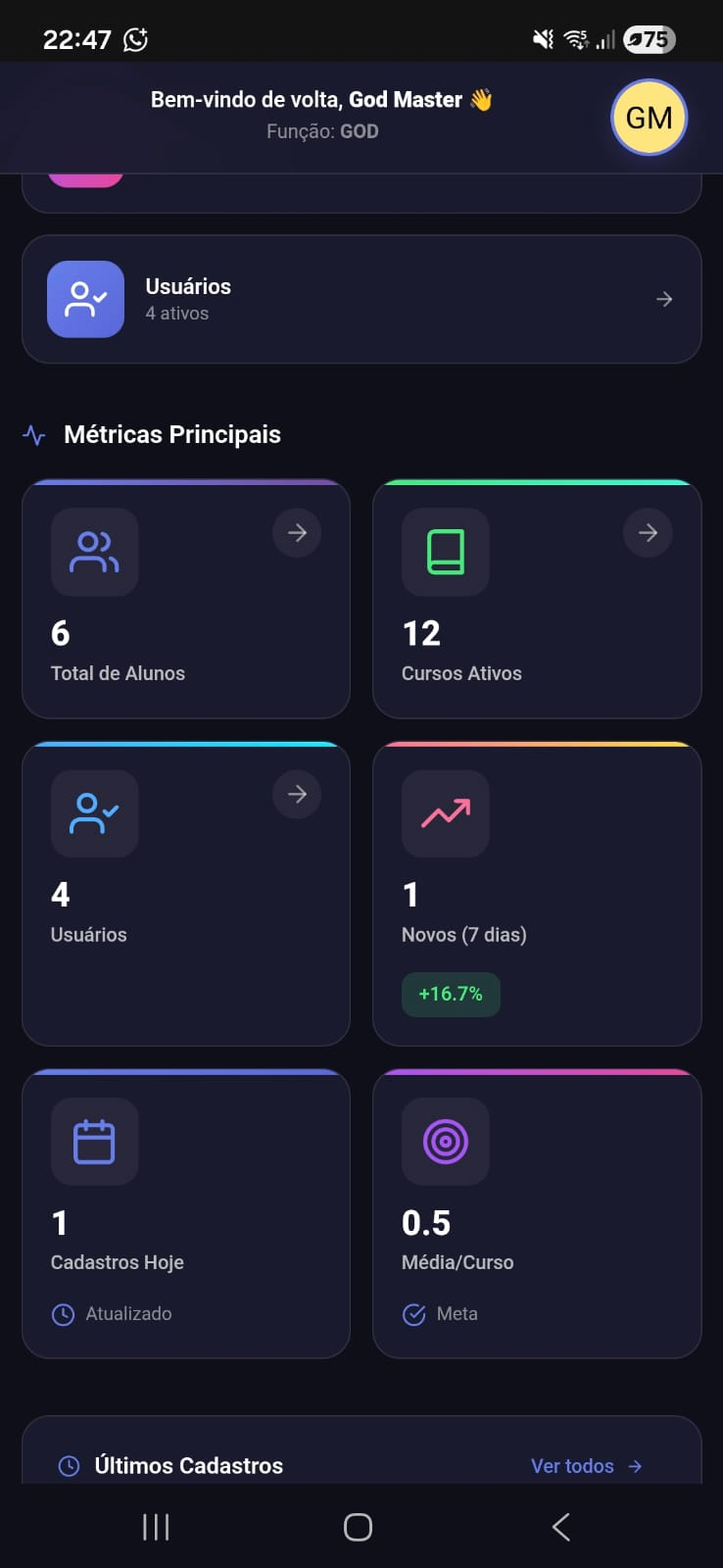 Versão mobile do IdentyFlow mostrando dashboard responsivo